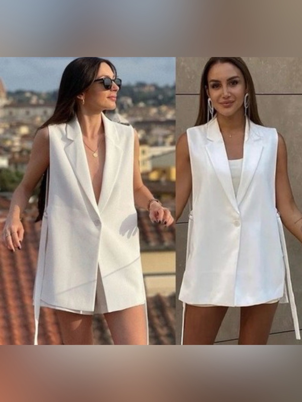 Zara Sleeveless White Long Blazer Vest double side slit long loose sz xs